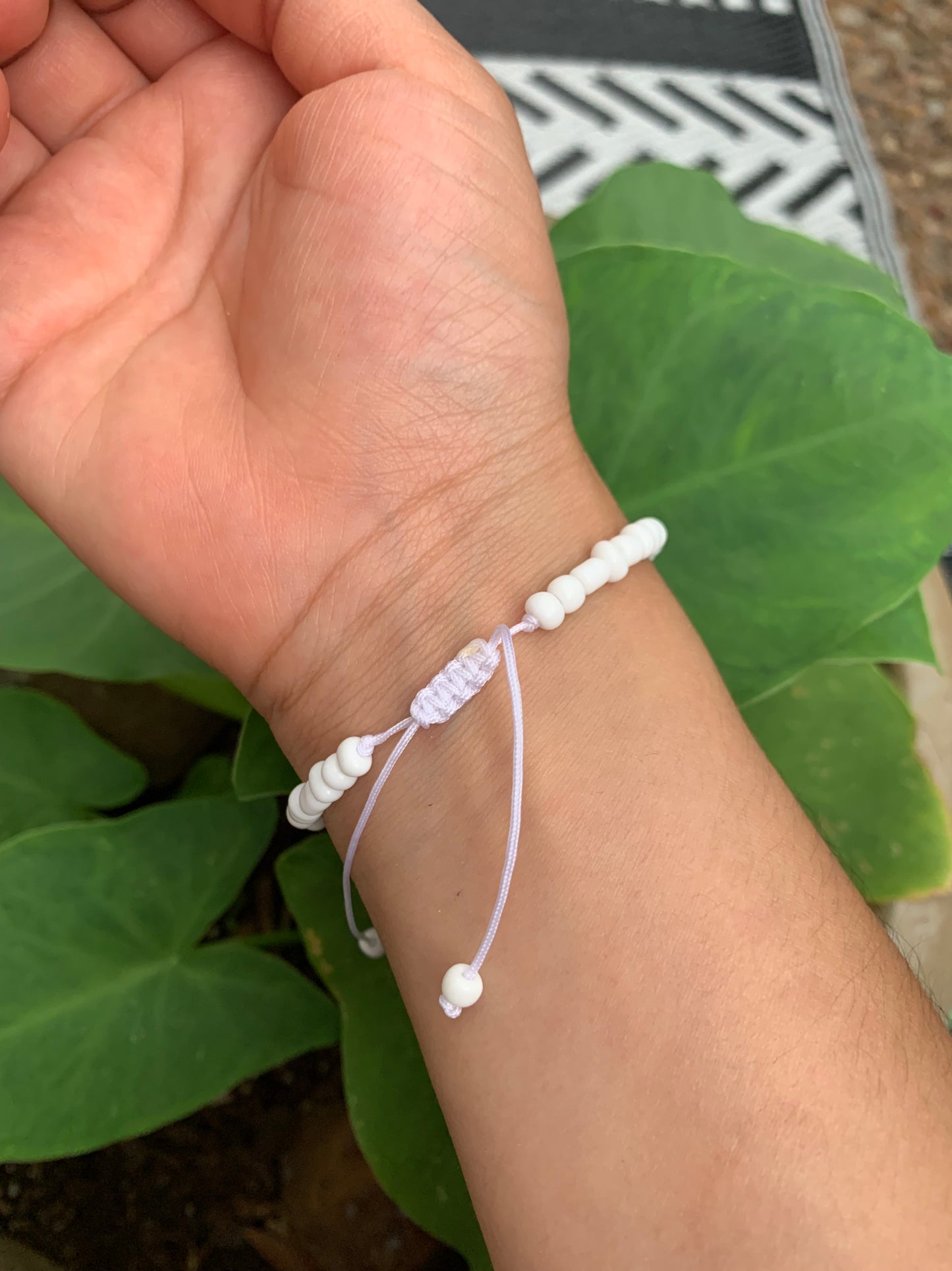 White Rainbow Line Beaded Necklace and Bracelet Set