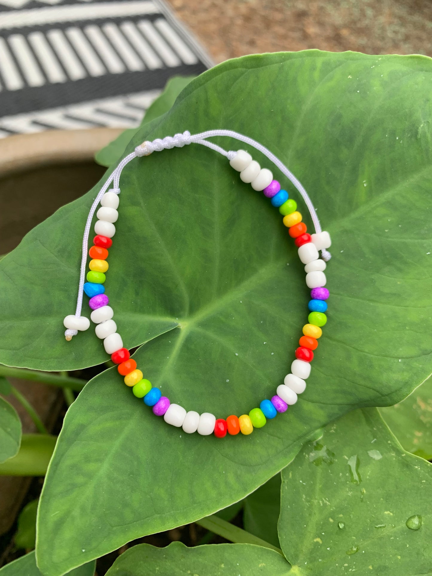 White Rainbow Beaded Necklace and Bracelet Set