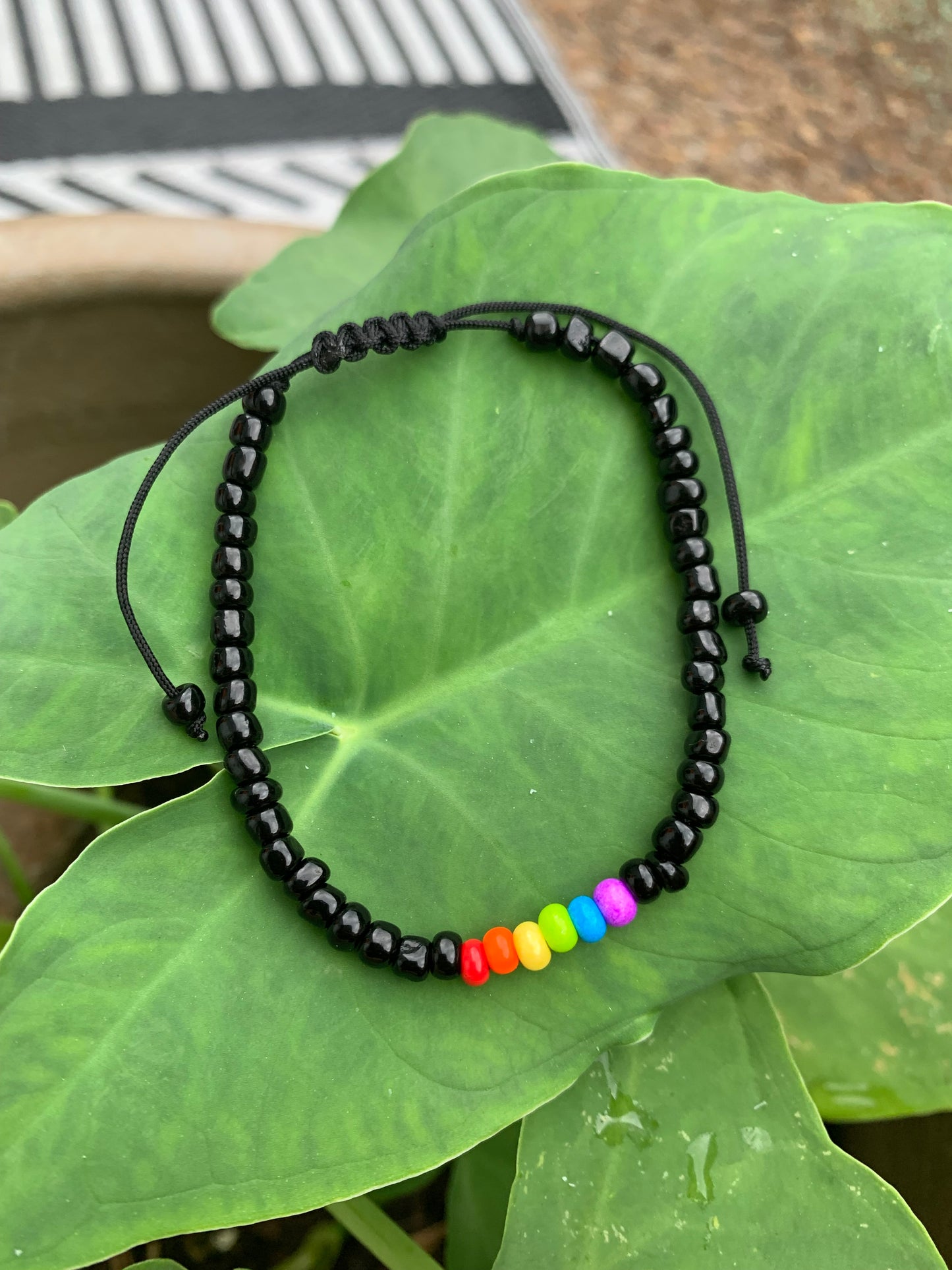 Black Rainbow Line Beaded Necklace and Bracelet Set