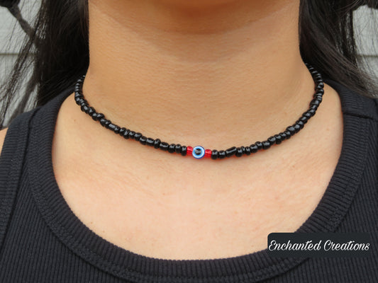 Black Beaded Evil Eye Protection Necklace