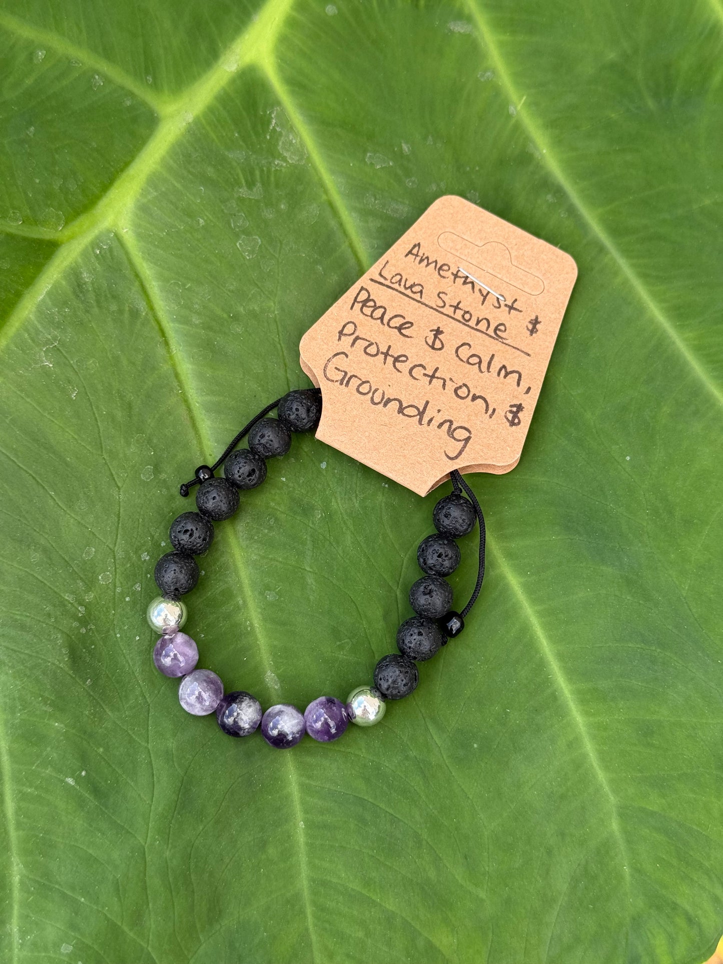 Amethyst and Lava Stone Crystal Adjustable Bracelet