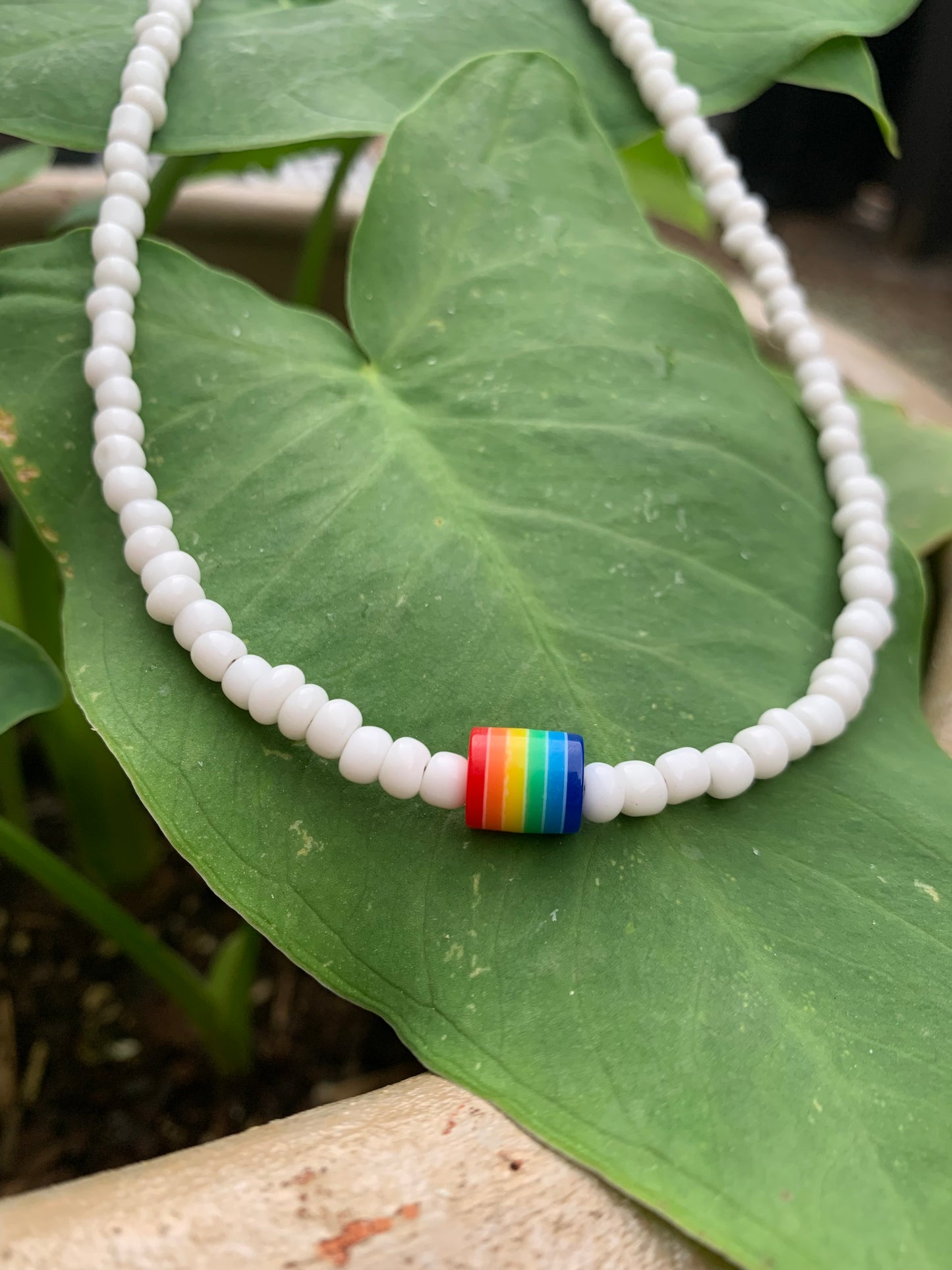White Rainbow Bead Necklace