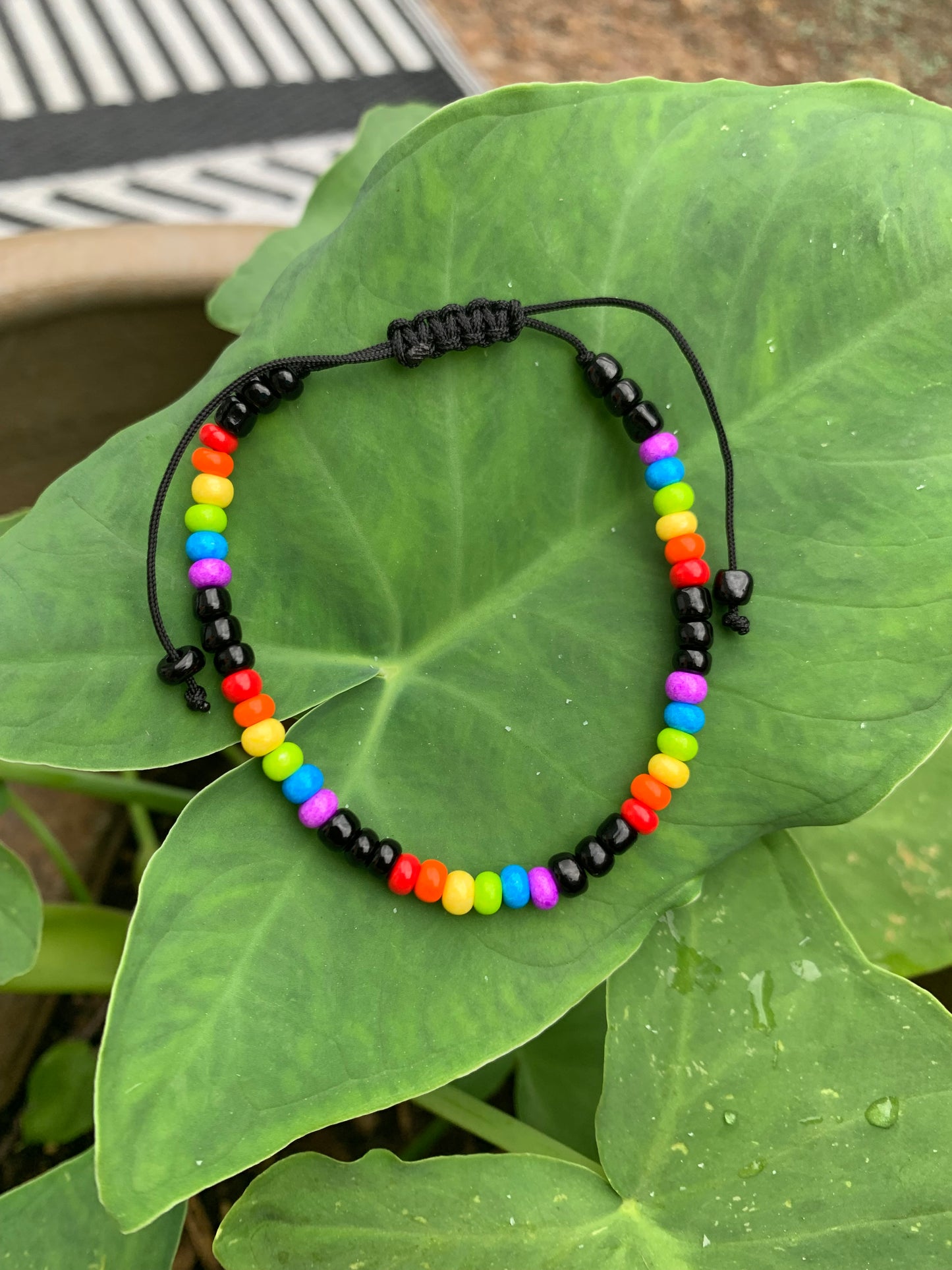 Black Rainbow Beaded Necklace and Bracelet Set