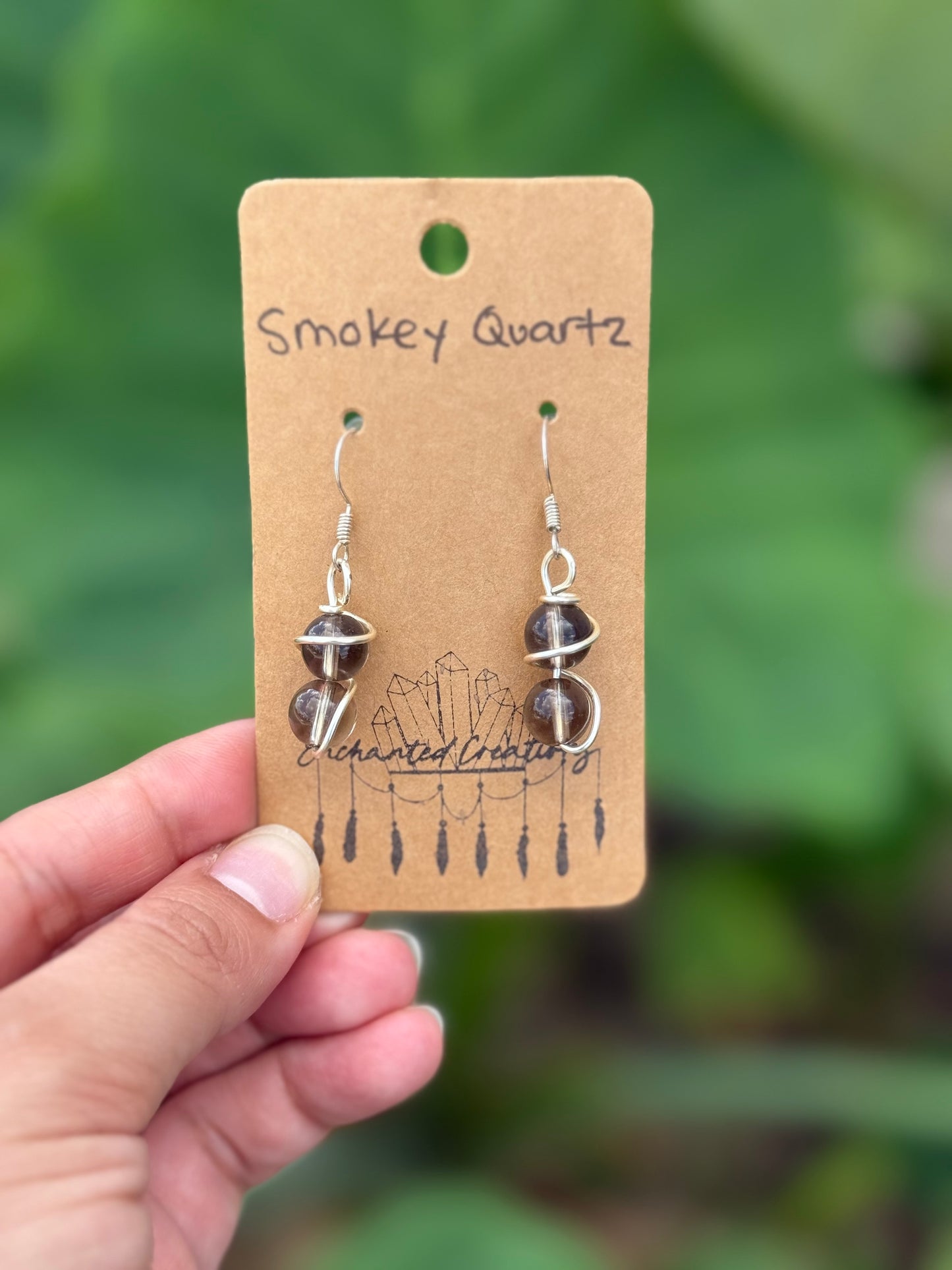 Smokey Quartz Crystal Dangle Earrings