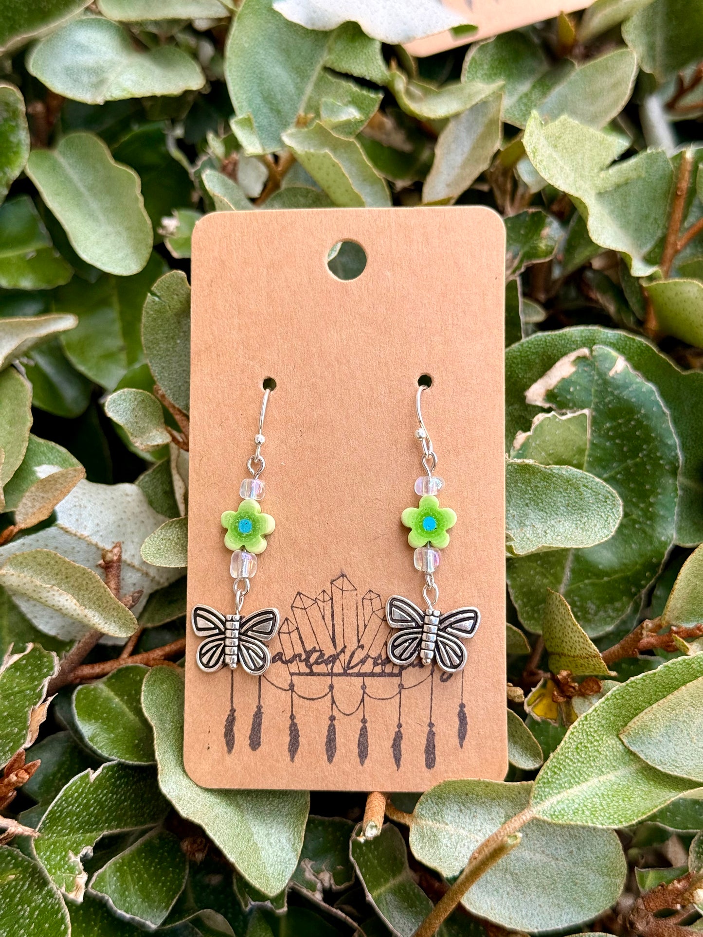 Silver Butterfly and Flower Dangle Earrings