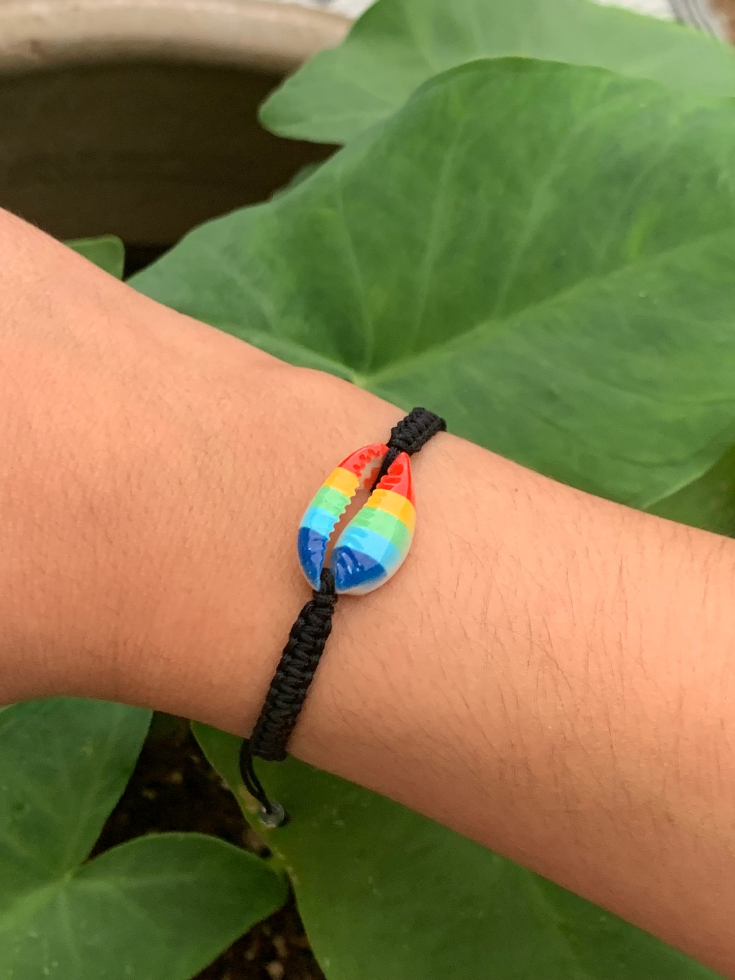 Rainbow Cowrie Shell  Adjustable Bracelet