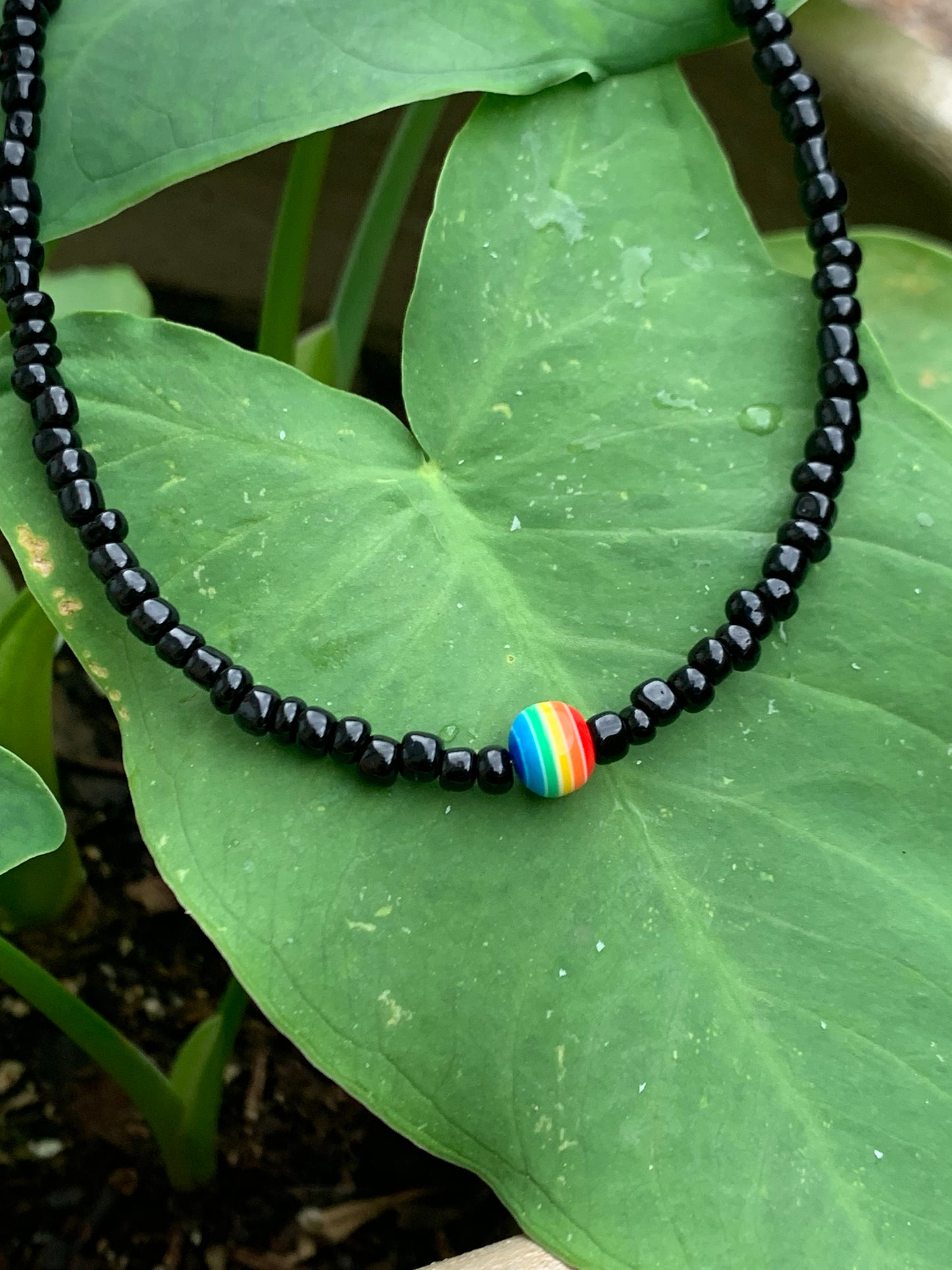 Black Rainbow Bead Necklace