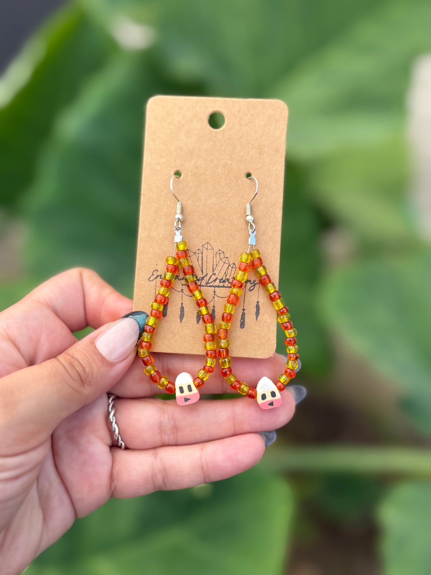 Beaded Candy Corn Dangle Earrings