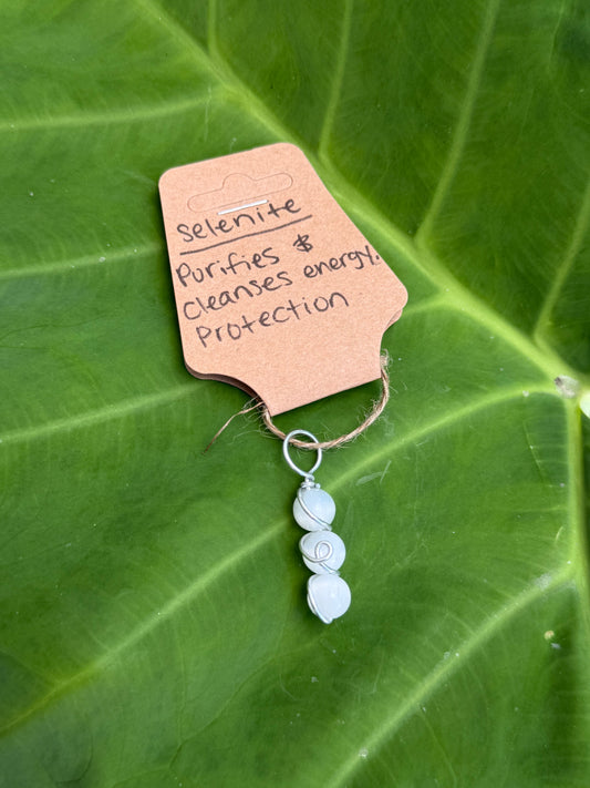 Wire Wrapped Selenite Crystal Pendant and Necklace