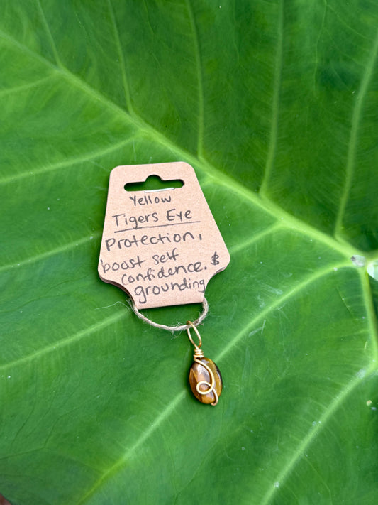 Wire Wrapped Tigers Eye Crystal Pendant and Necklace