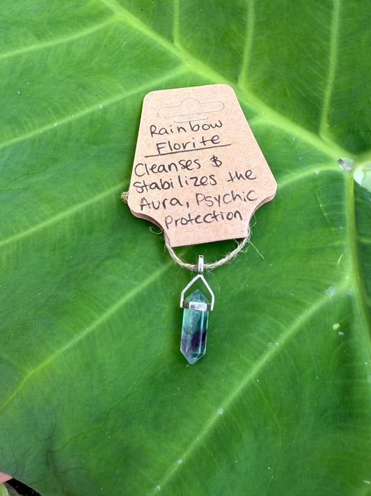 Rainbow Fluorite Crystal Pendant and Necklace
