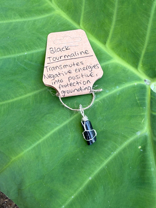 Black Tourmaline Crystal Pendant & Necklace