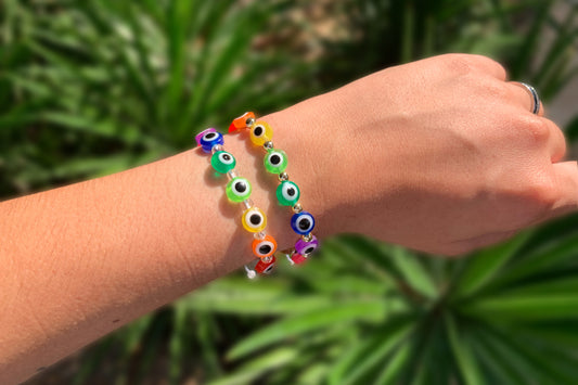 Multicolored Evil Eye Protection Adjustable Bracelet