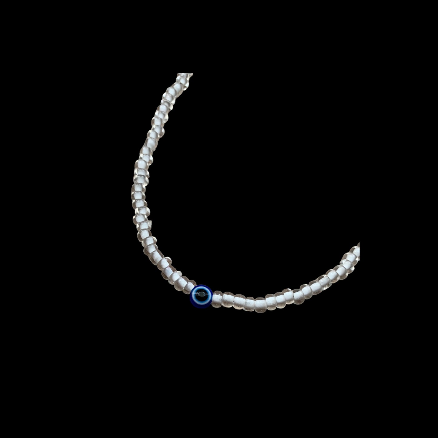 Clear White Beaded Evil Eye Protection Necklace
