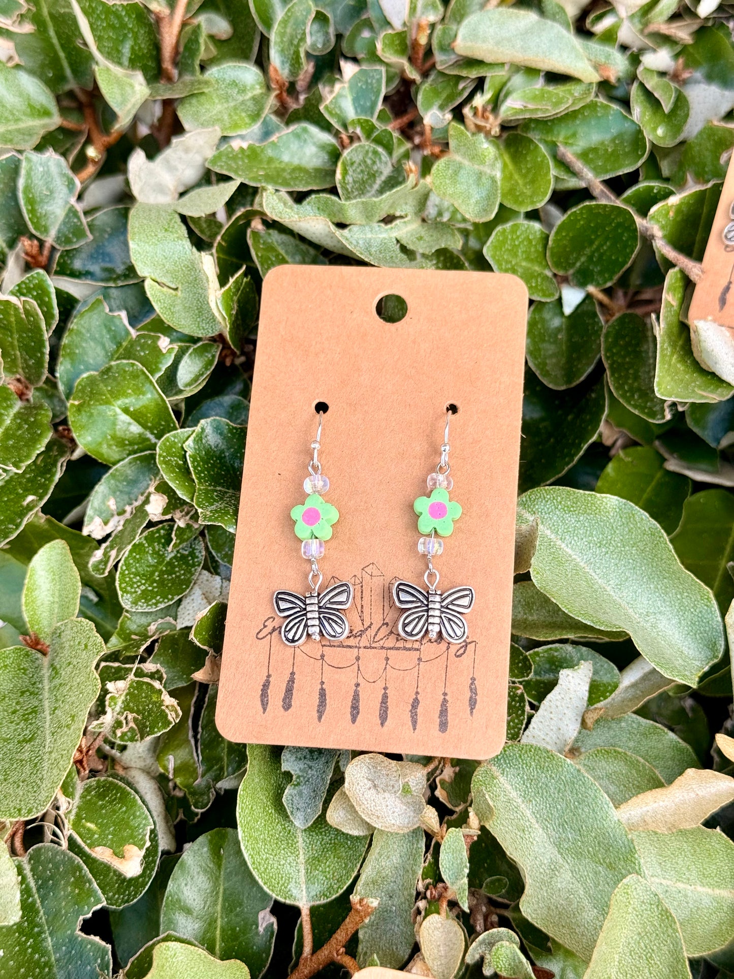 Silver Butterfly and Flower Dangle Earrings