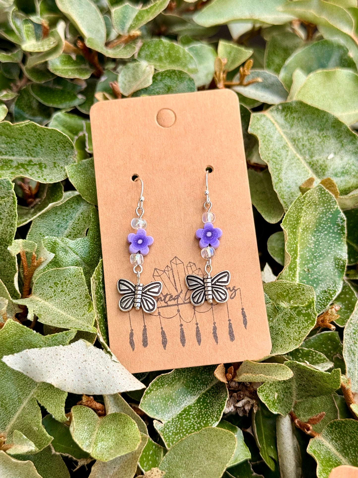 Silver Butterfly and Flower Dangle Earrings