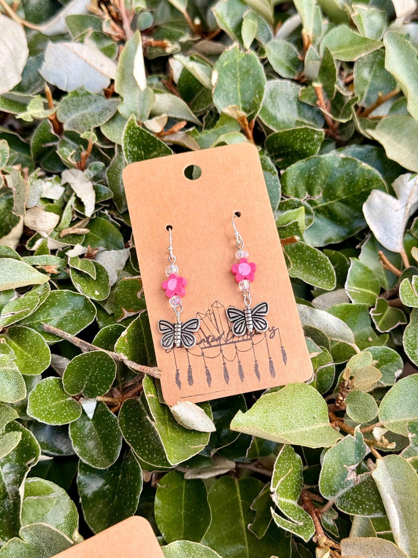 Silver Butterfly and Flower Dangle Earrings