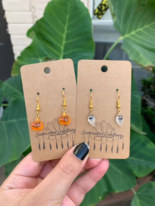 Pumpkin and Ghost Charm Earrings