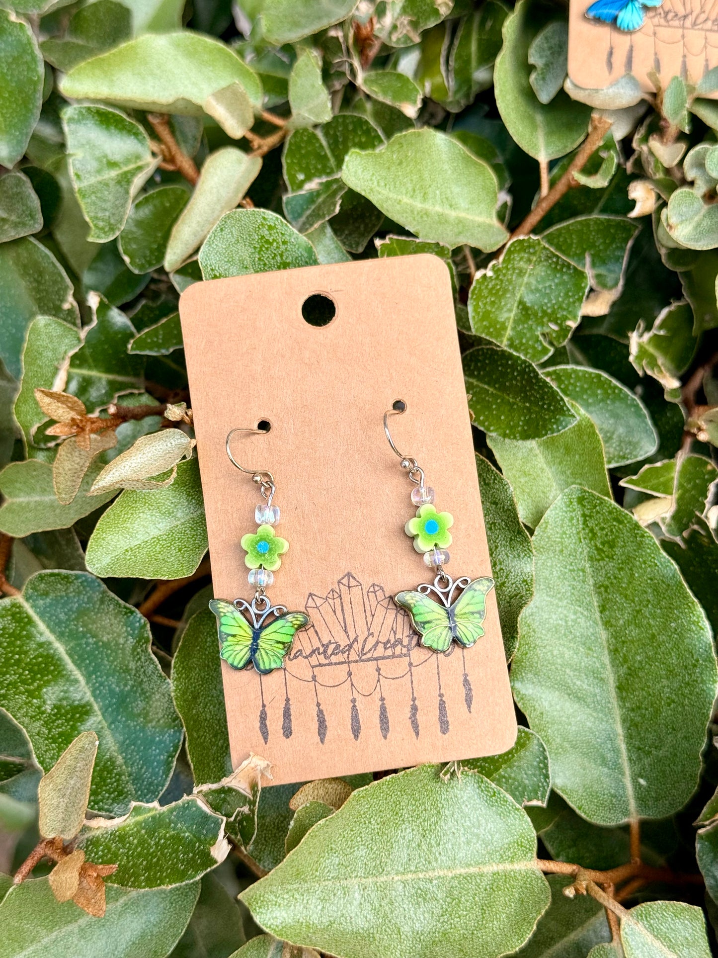 Colorful Butterfly and Flower Dangle Earrings