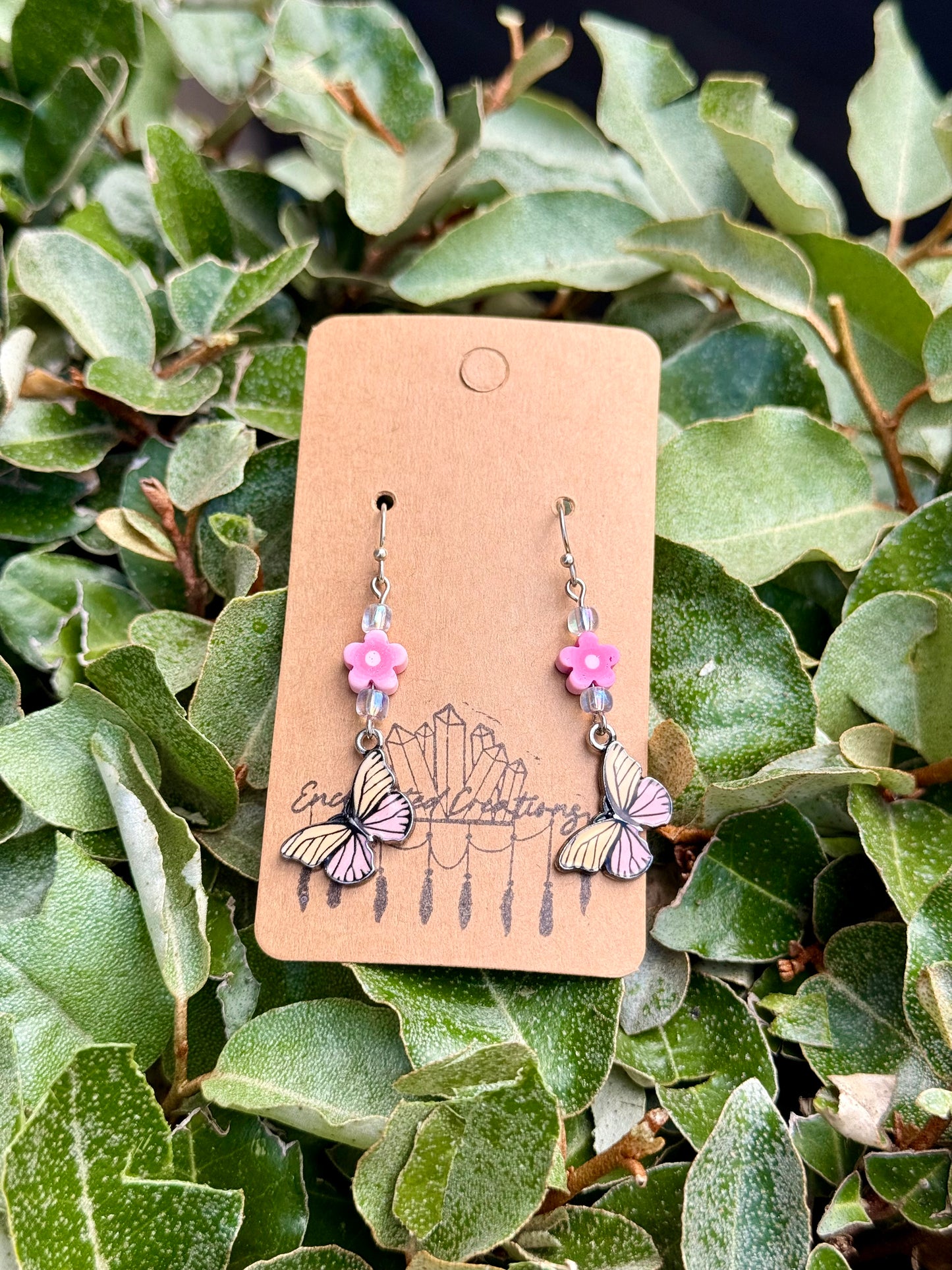 Colorful Butterfly and Flower Dangle Earrings