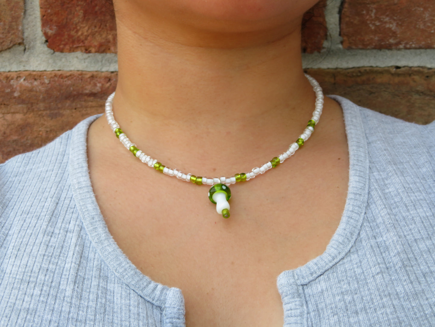 Green Mushroom Necklace