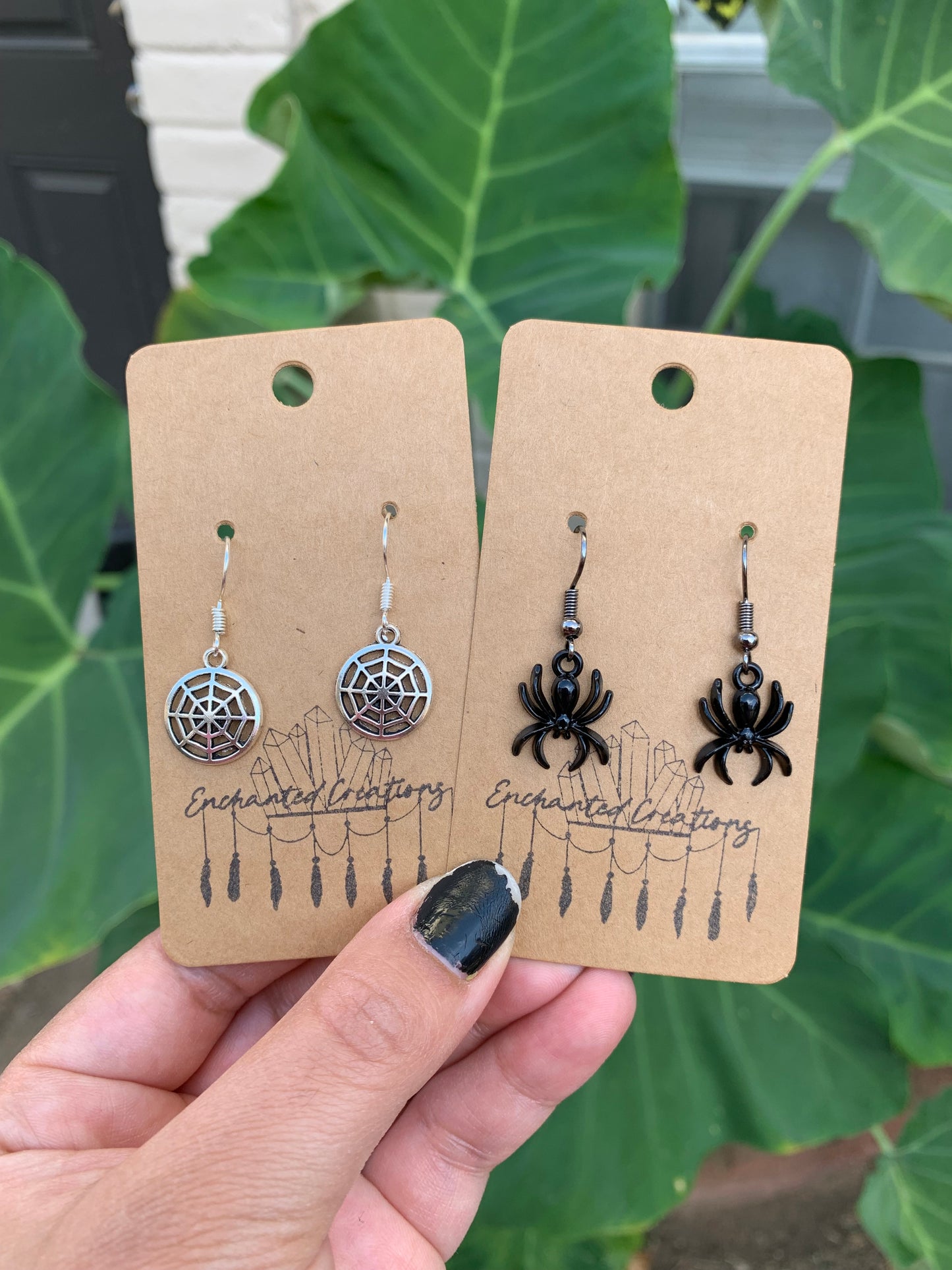 Spider Web and Spider Charm Dangle Earrings