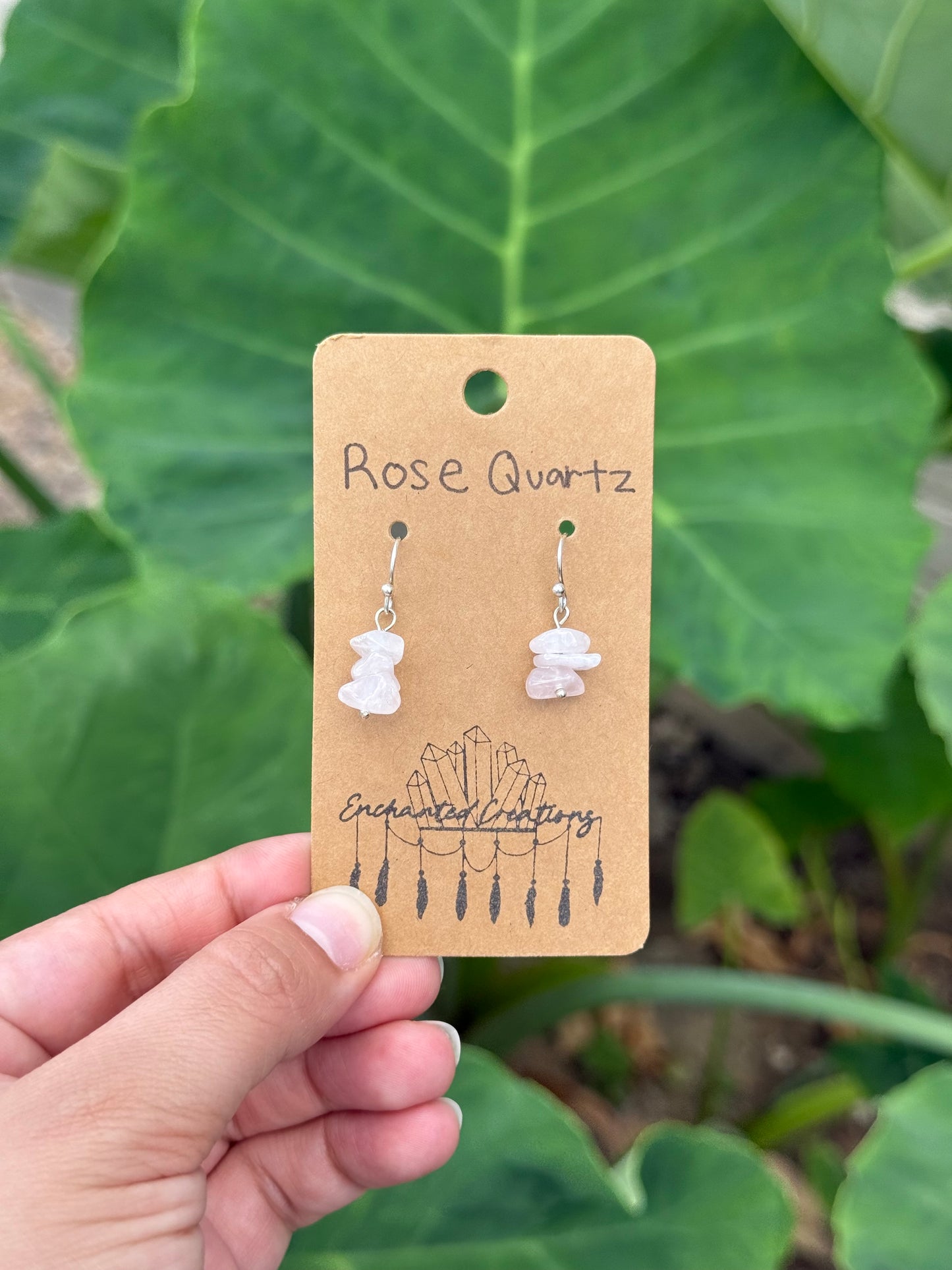 Pebble Rose Quartz Crystal Dangle Earrings