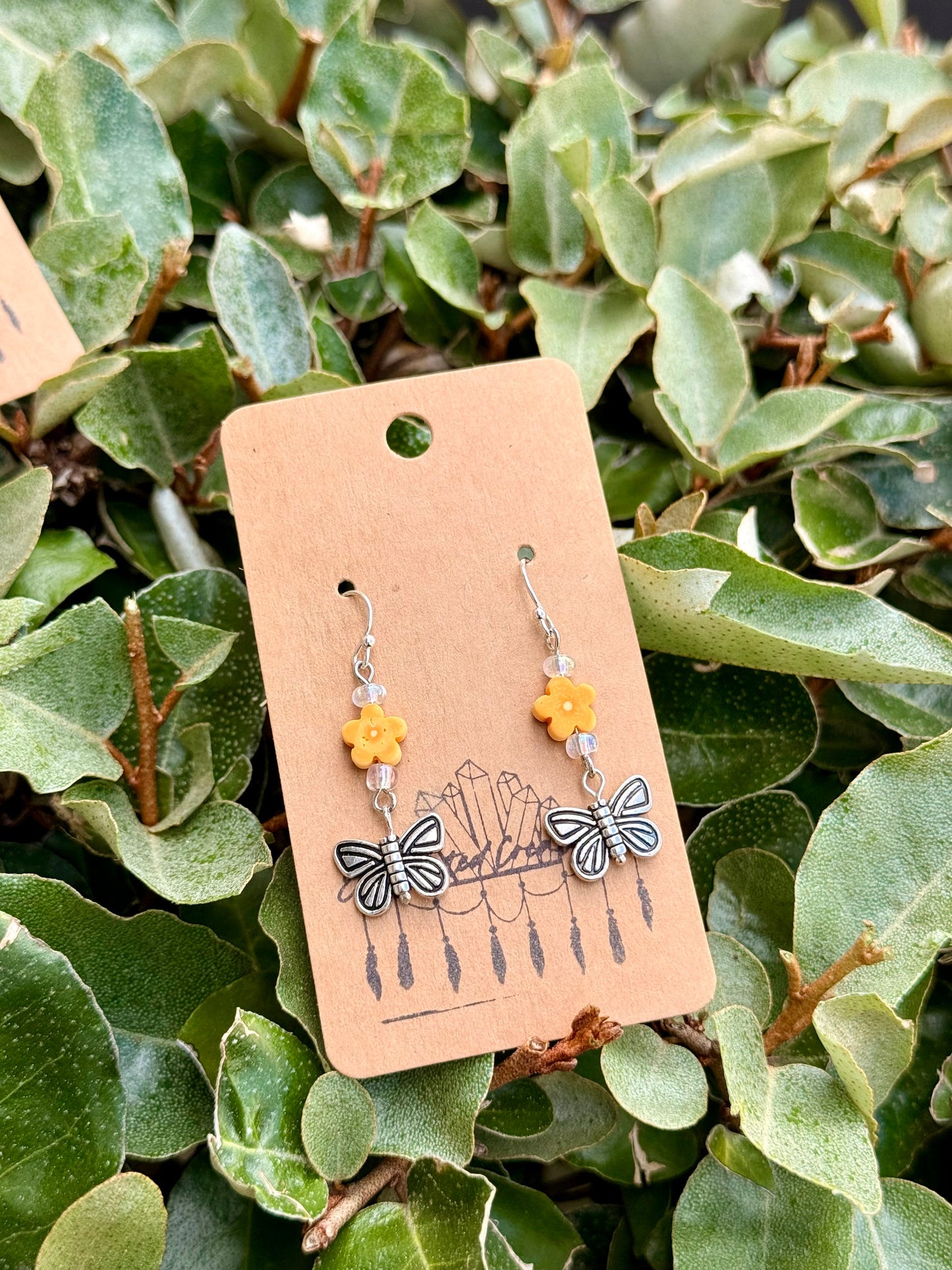 Silver Butterfly and Flower Dangle Earrings