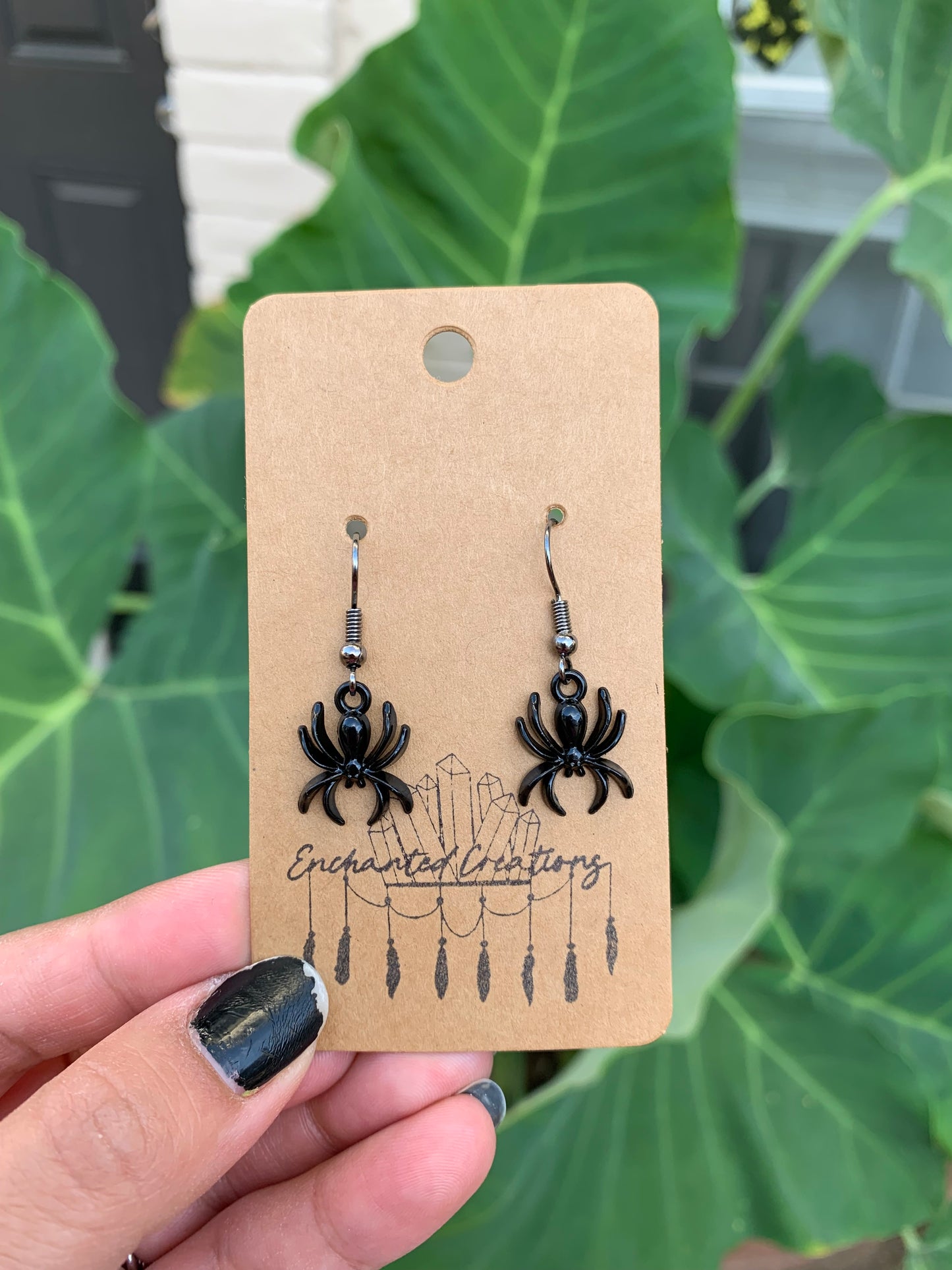 Spider Web and Spider Charm Dangle Earrings