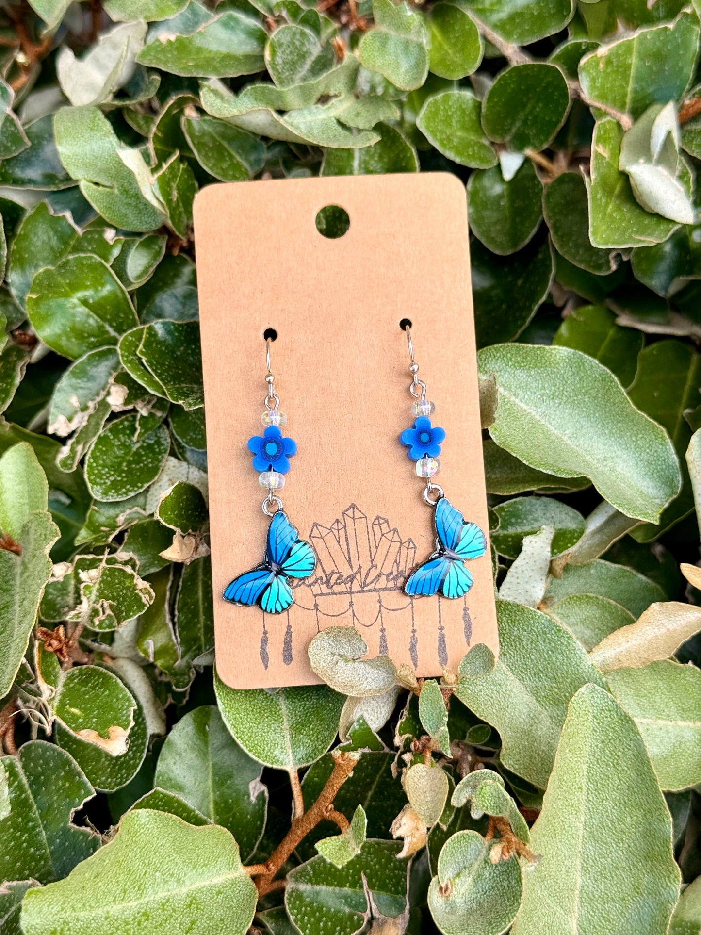 Colorful Butterfly and Flower Dangle Earrings