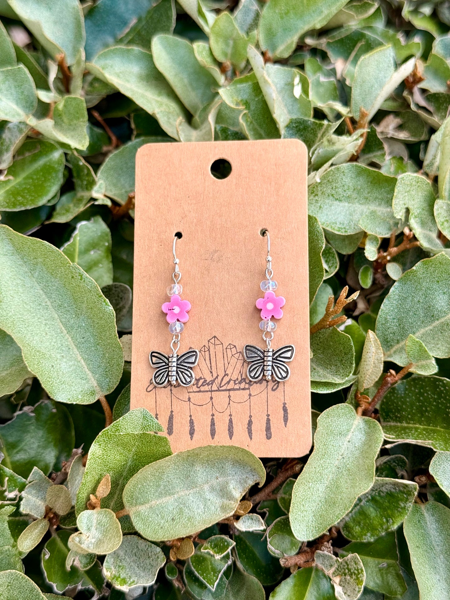 Silver Butterfly and Flower Dangle Earrings