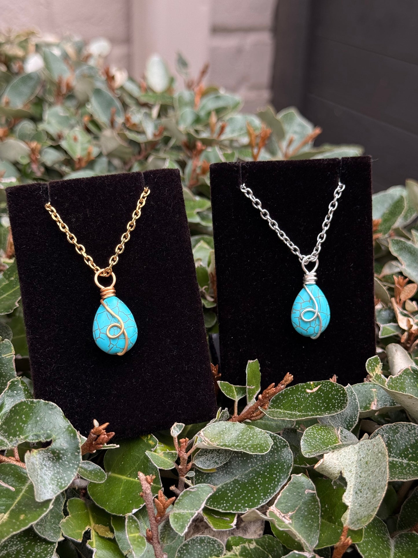 Wire Wrapped Blue Magnesite Necklace and Earrings