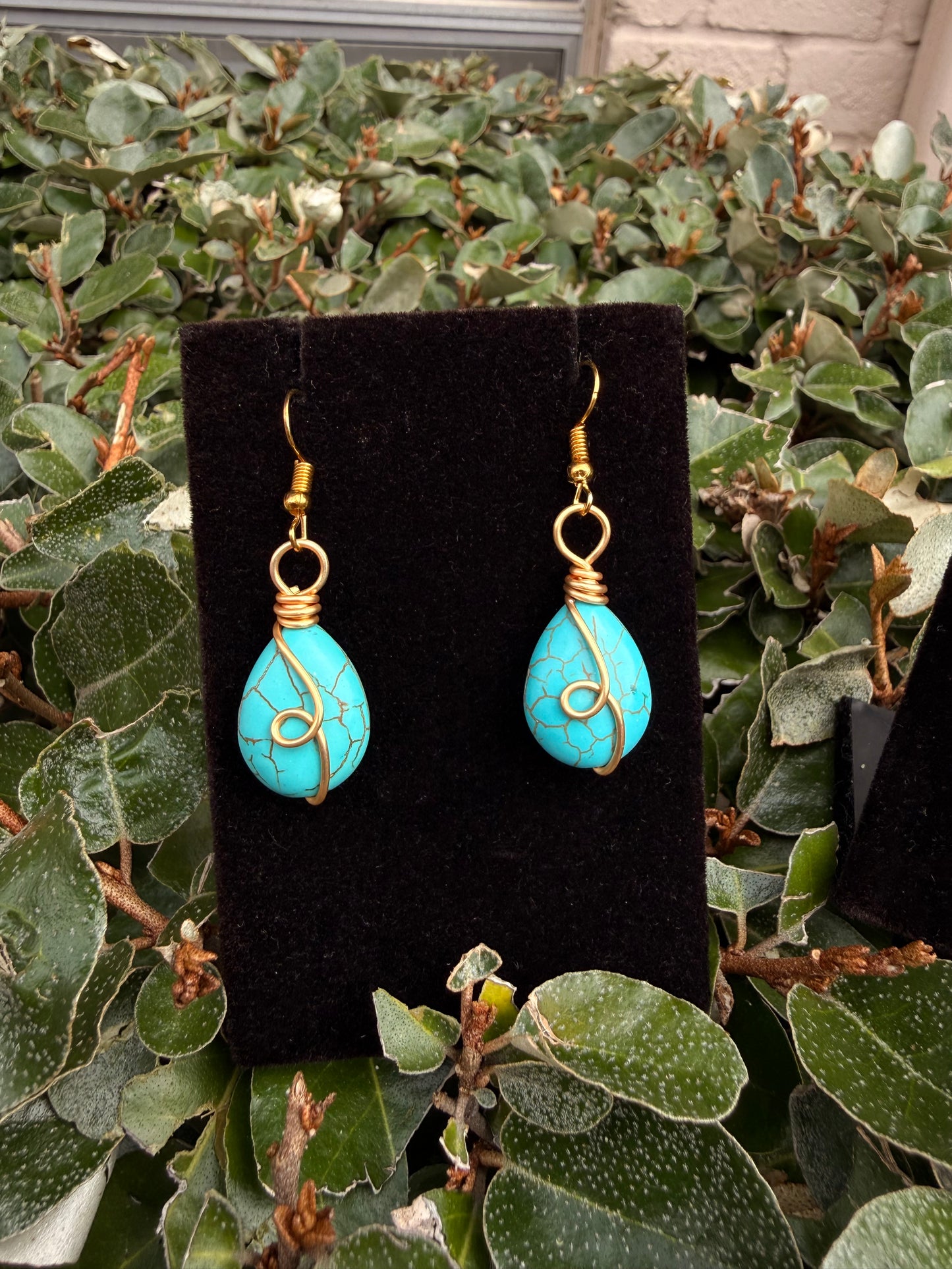 Wire Wrapped Blue Magnesite Necklace and Earrings