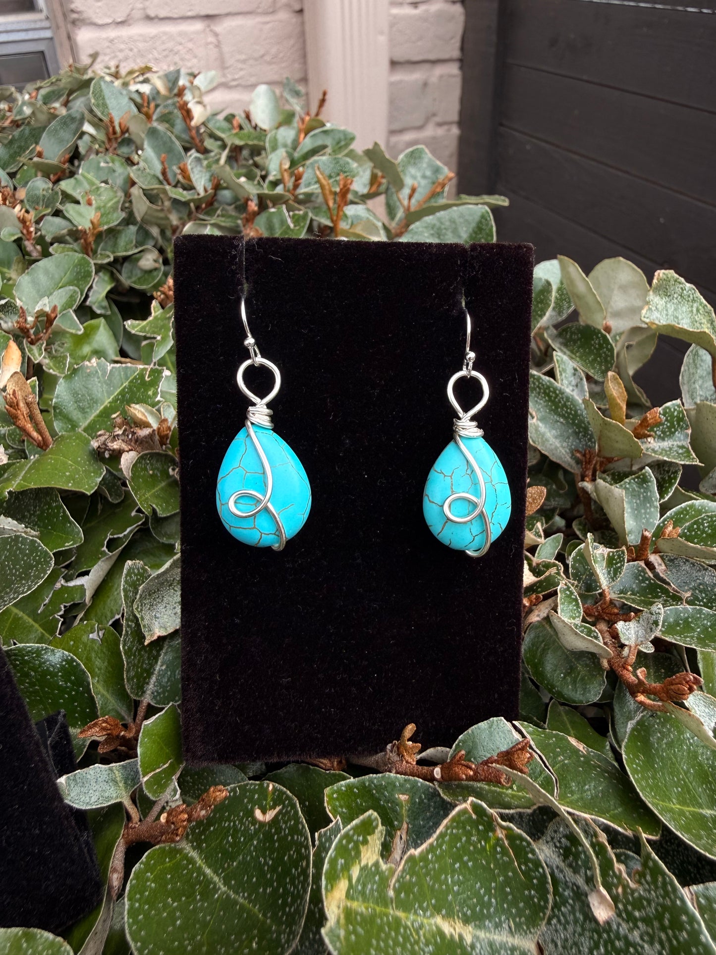 Wire Wrapped Blue Magnesite Necklace and Earrings