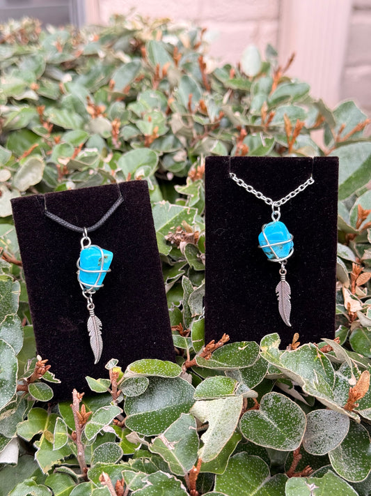 Wire Wrapped Blue Turquoise Necklace