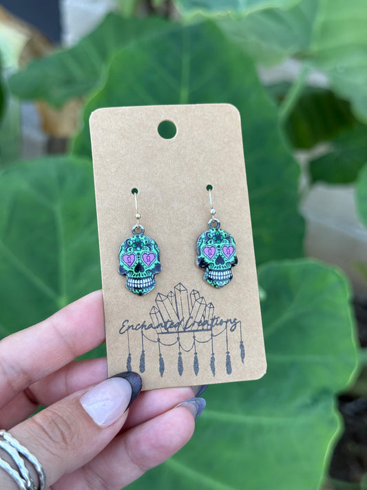 Día de Los Muertos Sugar Skull Dangle Earrings