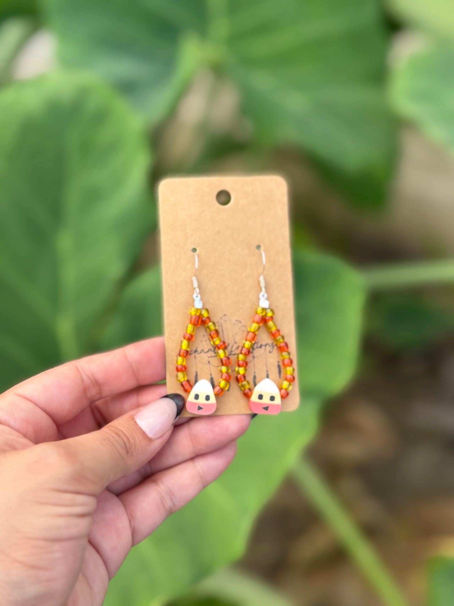 Beaded Candy Corn Dangle Earrings
