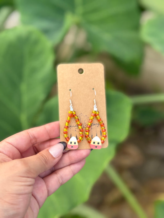 Beaded Candy Corn Dangle Earrings