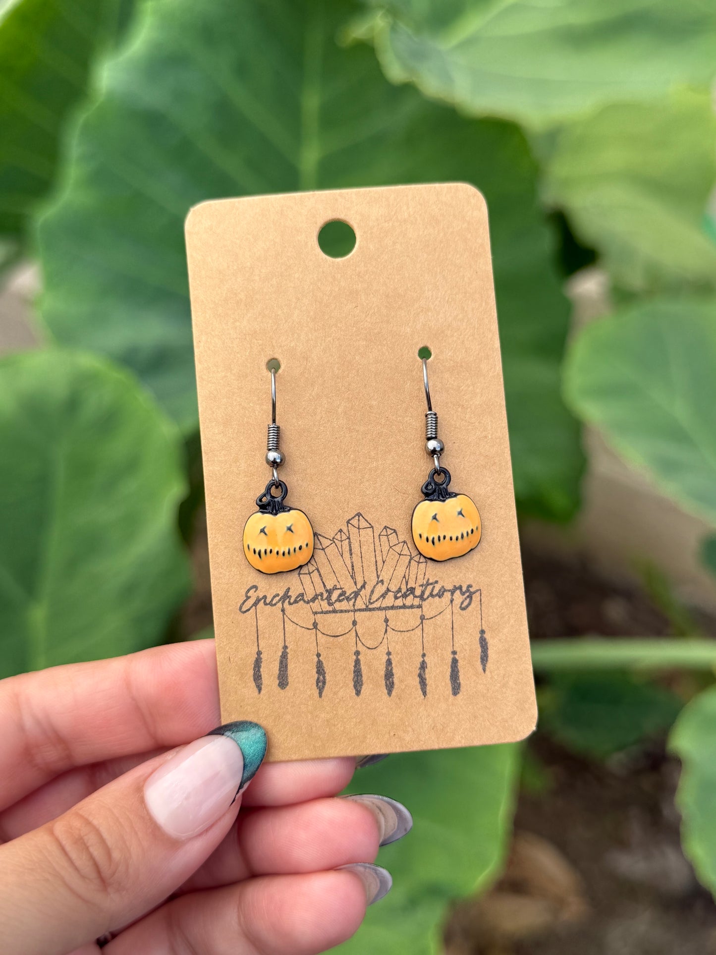 Stitched Pumpkin Face Dangle Earrings