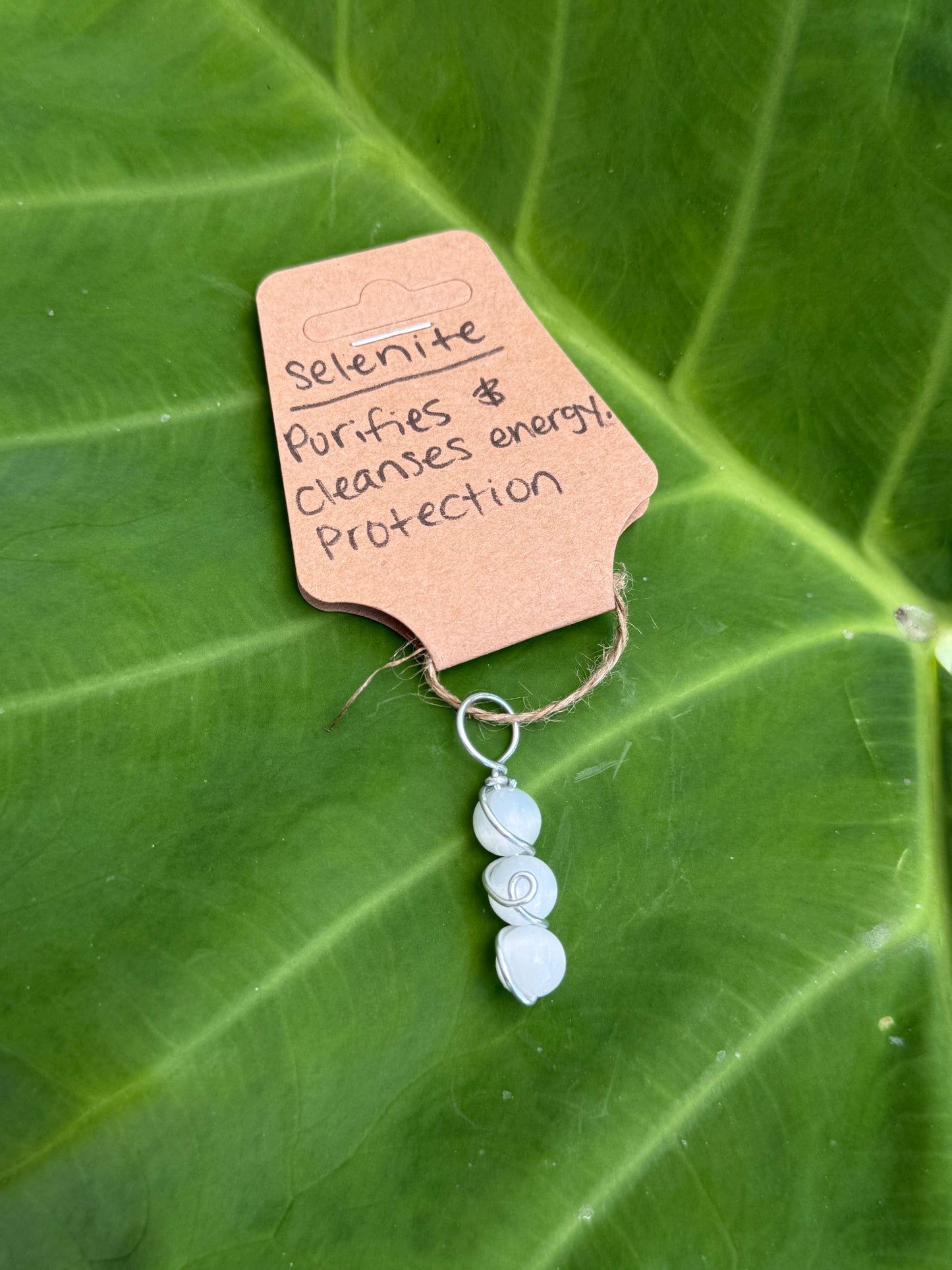 Wire Wrapped Selenite Crystal Pendant and Necklace