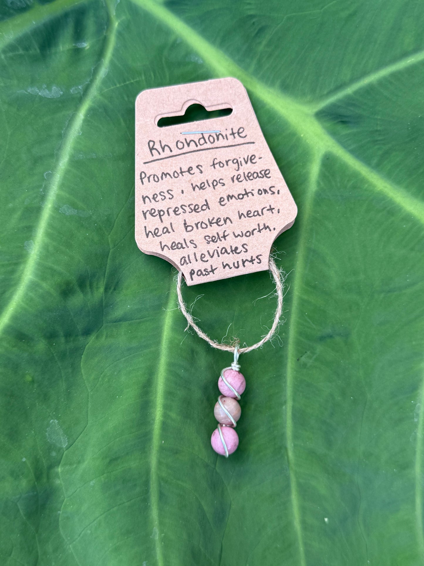 Wire Wrapped Rhodonite Crystal Pendant and Necklace