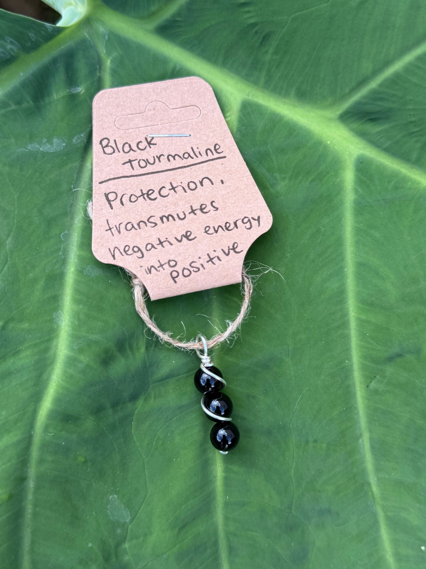 Wire Wrapped Black Tourmaline Crystal Pendant and Necklace