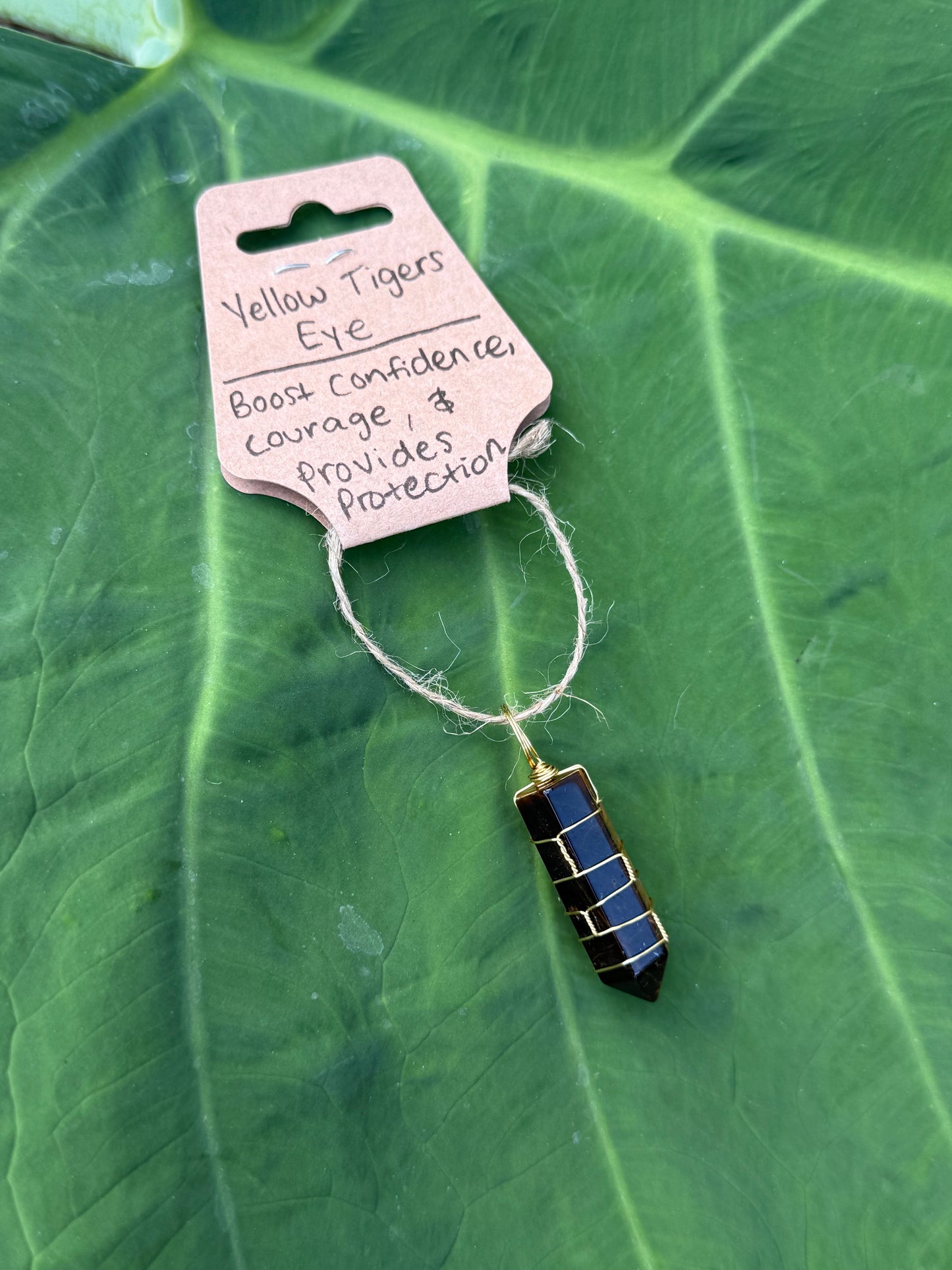 Yellow Tigers Eye Crystal Pendant and Necklace