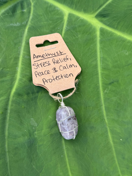 Wire Wrapped Amethyst Crystal Pendant and Necklace