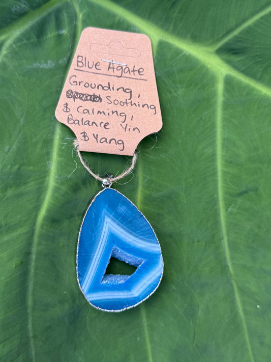 Blue Agate Crystal Pendant and Necklace