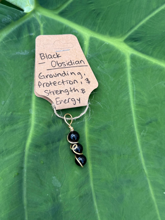 Wire Wrapped Black Obsidian Crystal Pendant and Necklace
