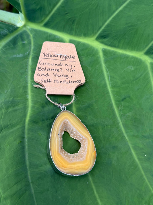 Yellow Agate Crystal Pendant and Necklace